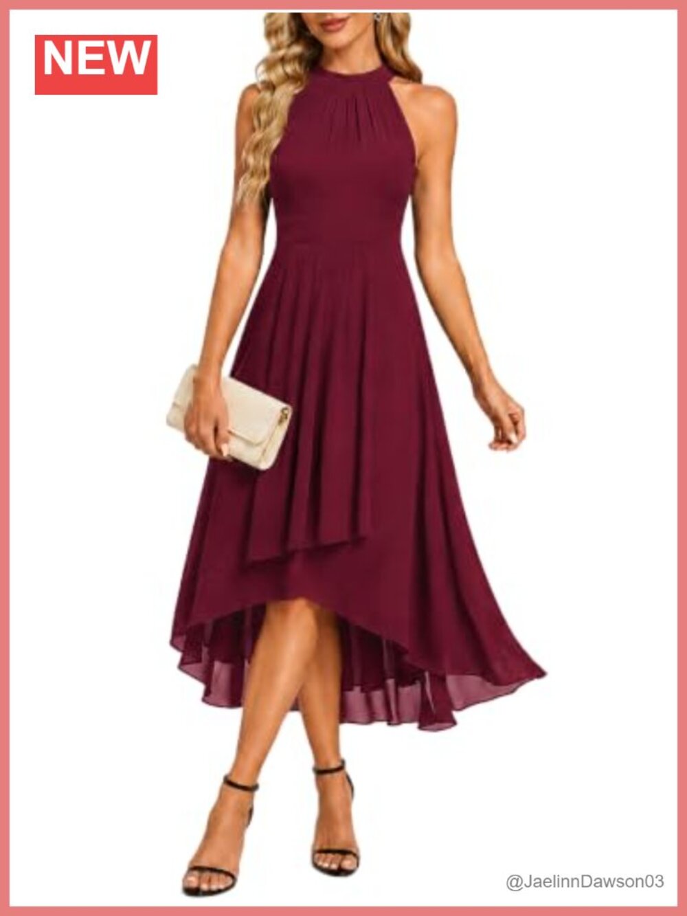 Chiffon Halter High Low Midi Dress for Wedding Guest Cocktail